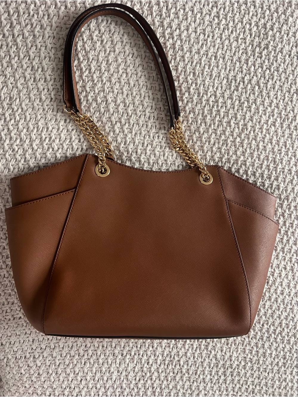 Michael Kors Brown Tote with Gold Chain Handles
